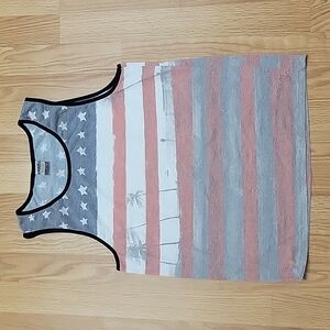 Hang Ten American Flag Palm Tank Top, Red, White, Blue size medium